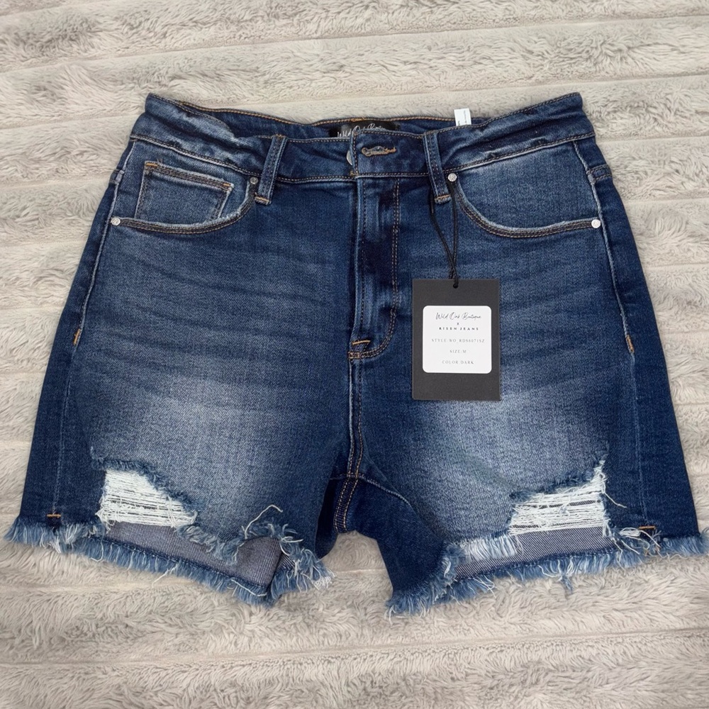 Risen Women's Classic Blue Ripped Jean Shorts
